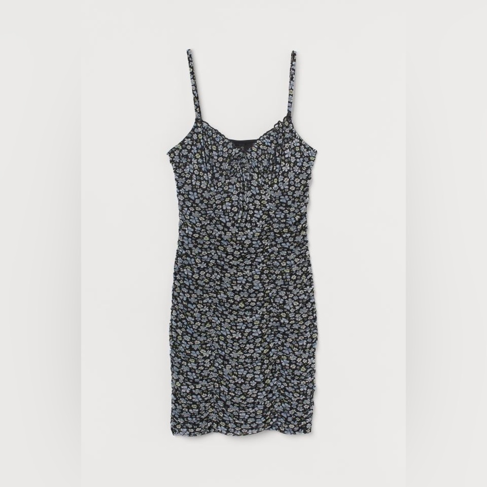 H&M black and blue floral draped mini dress